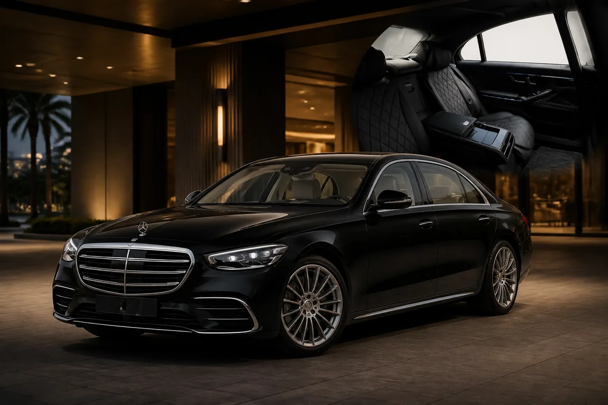 Black Mercedes-Benz S580 executive sedan