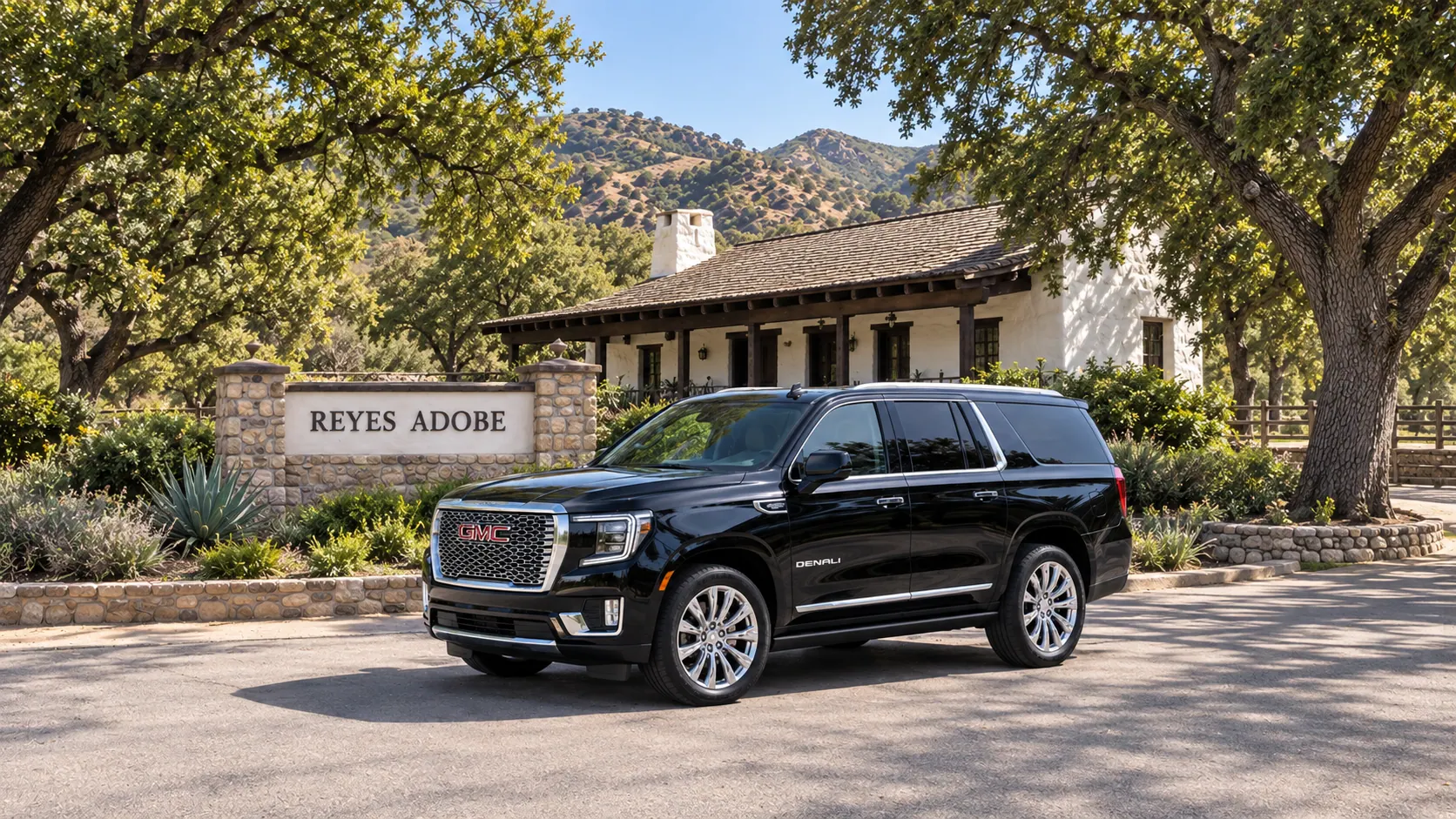 Illustration of a black SUV in a Agoura Hills destination scene