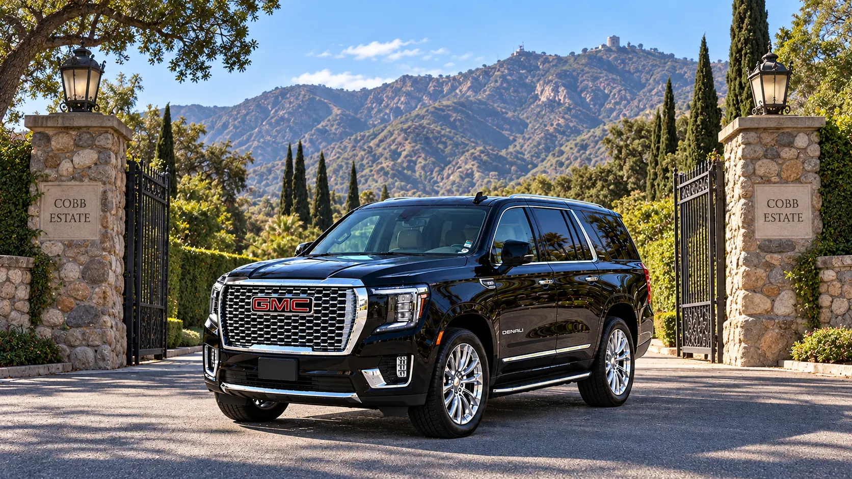 Illustration of a black SUV in a Altadena destination scene