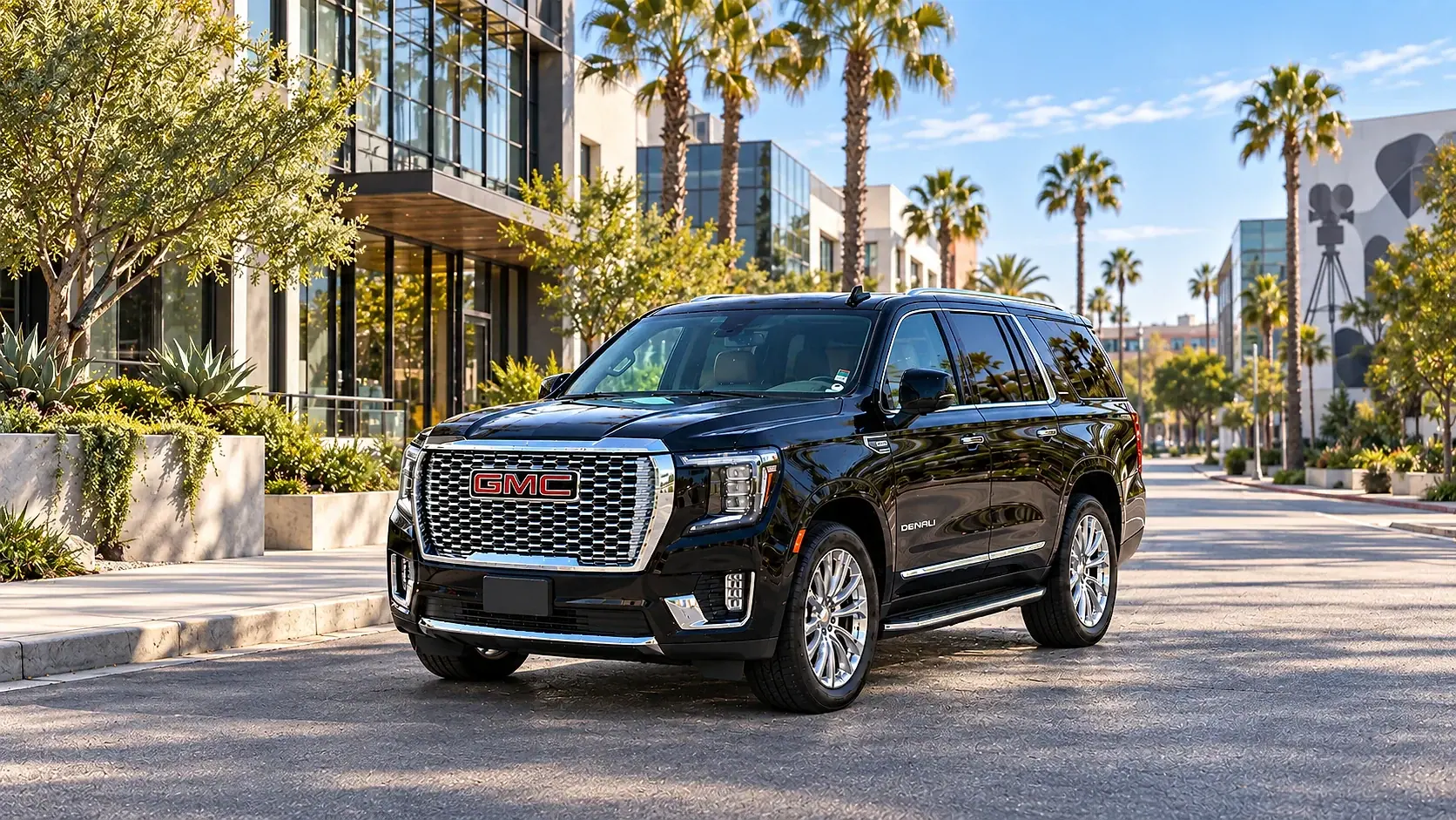 Illustration of a black SUV in a Culver City destination scene