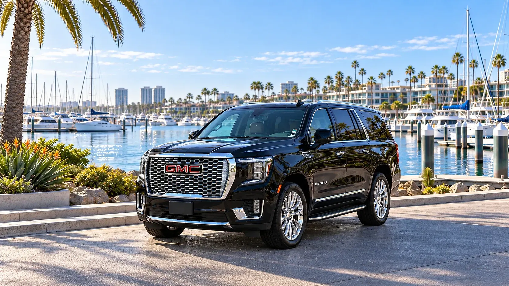 Illustration of a black SUV in a Marina Del Rey destination scene