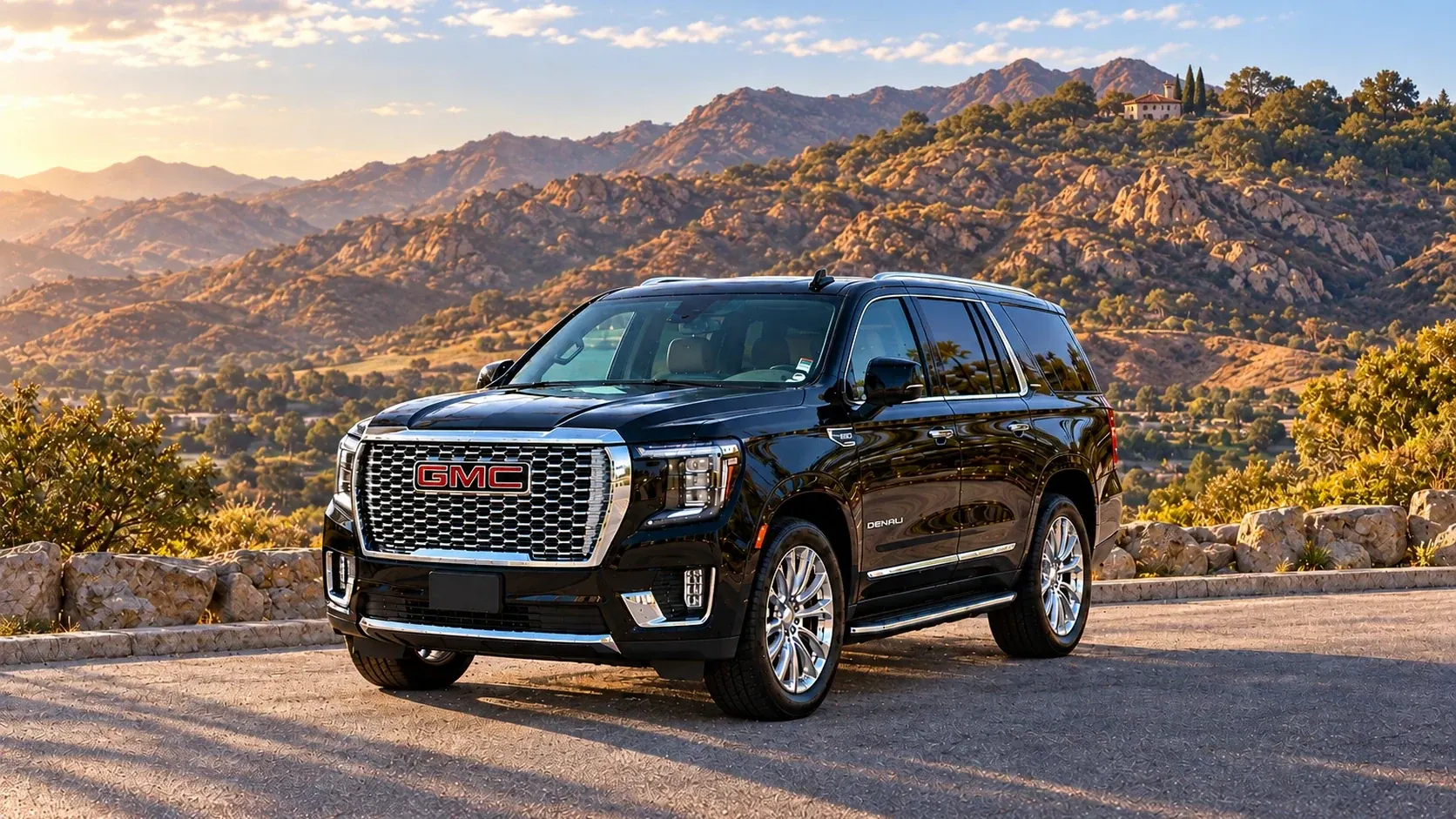 Illustration of a black SUV in a Simi Valley destination scene