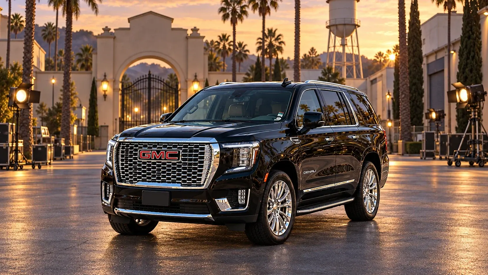 Illustration of a black SUV in a Studio City destination scene