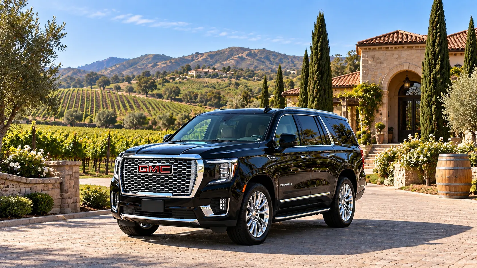 Illustration of a black SUV in a Temecula destination scene