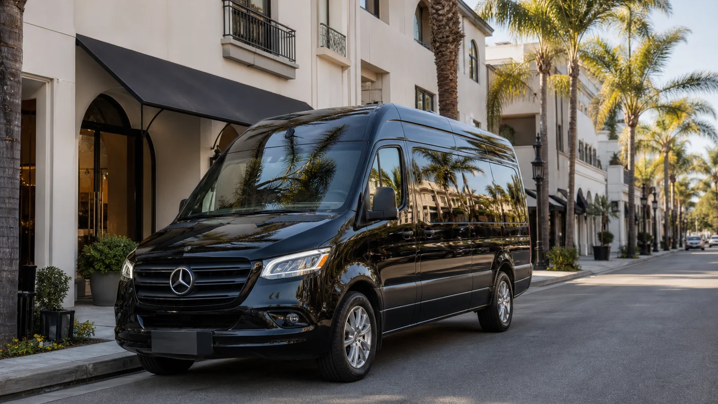 Black Mercedes-Benz Sprinter prepared for private family and group transportation