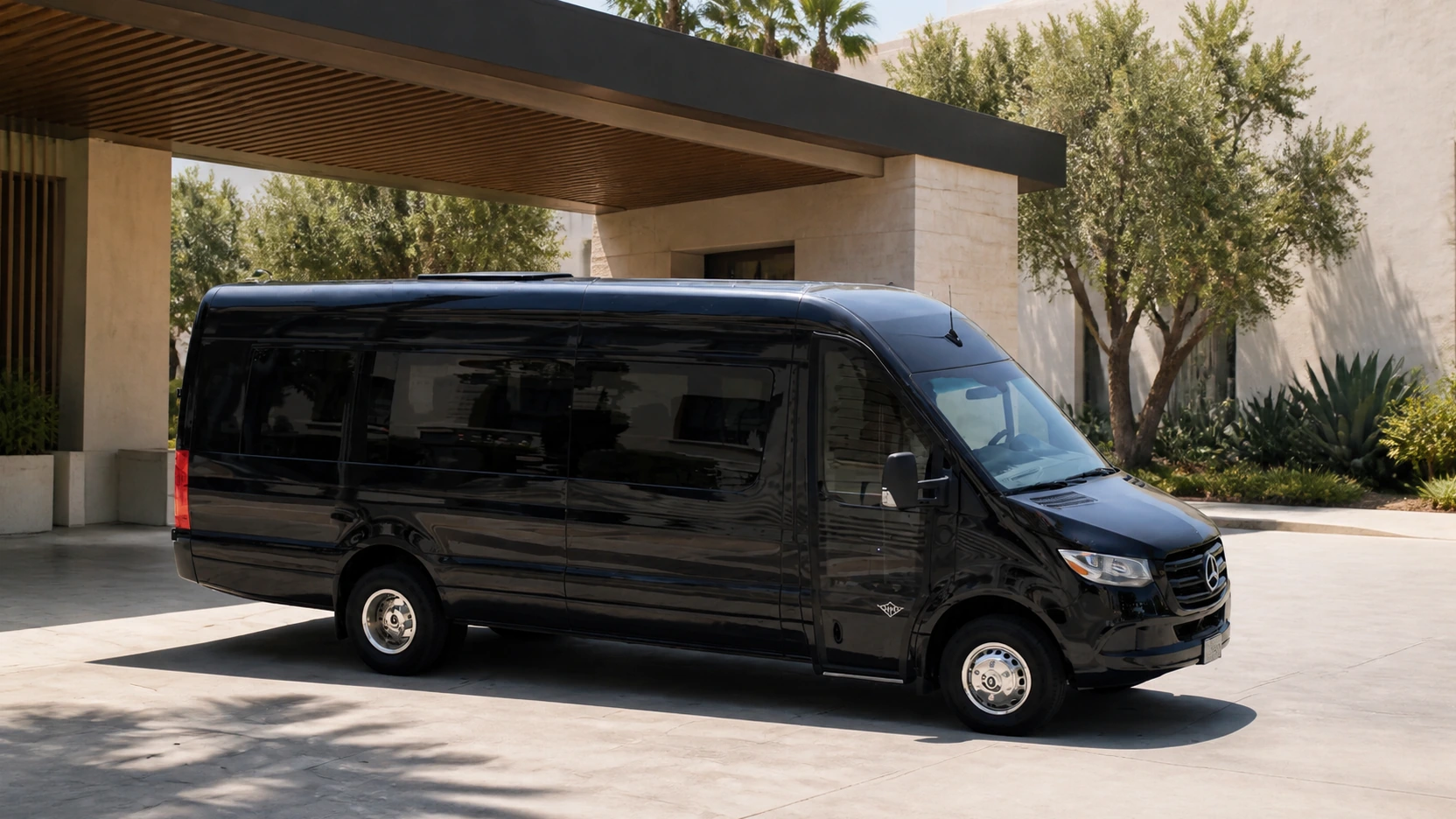 Black Mercedes-Benz Sprinter for Los Angeles concert, sports and festival transportation
